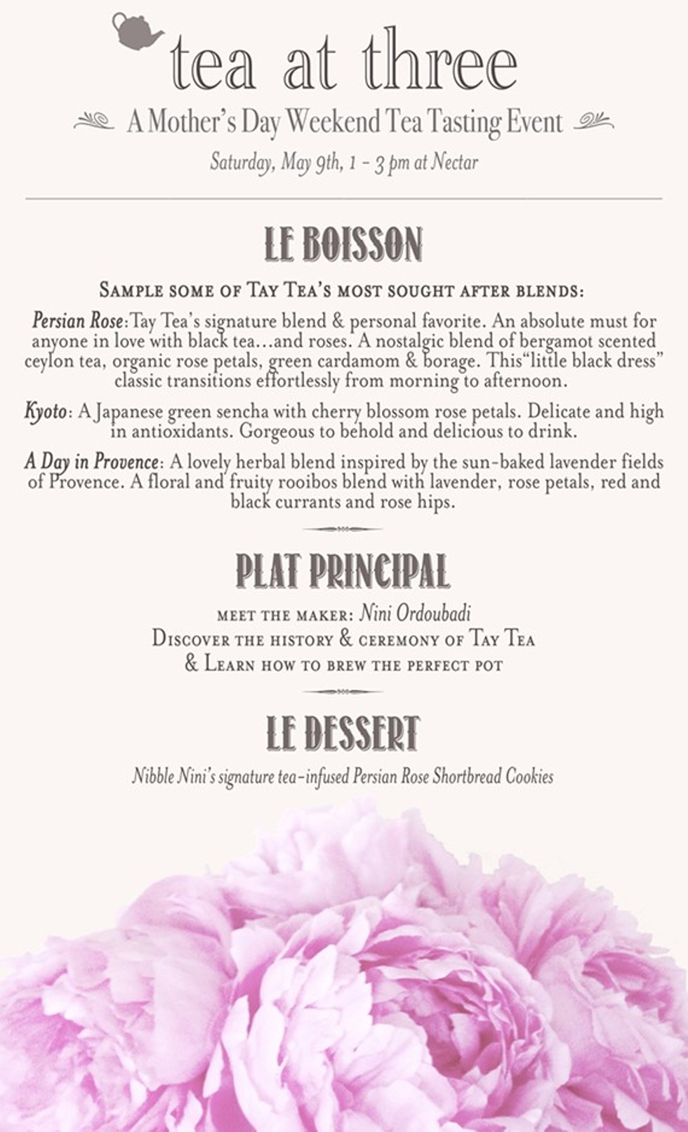 A Mother's Day Weekend Tea Tasting Event at Nectar