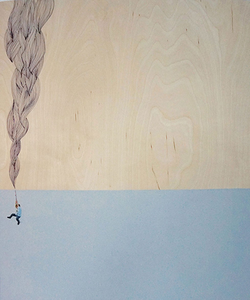 "Rope/Swing" by Margot Kingon | Plywood, Latex Paint, Photograph, Pen | 2014