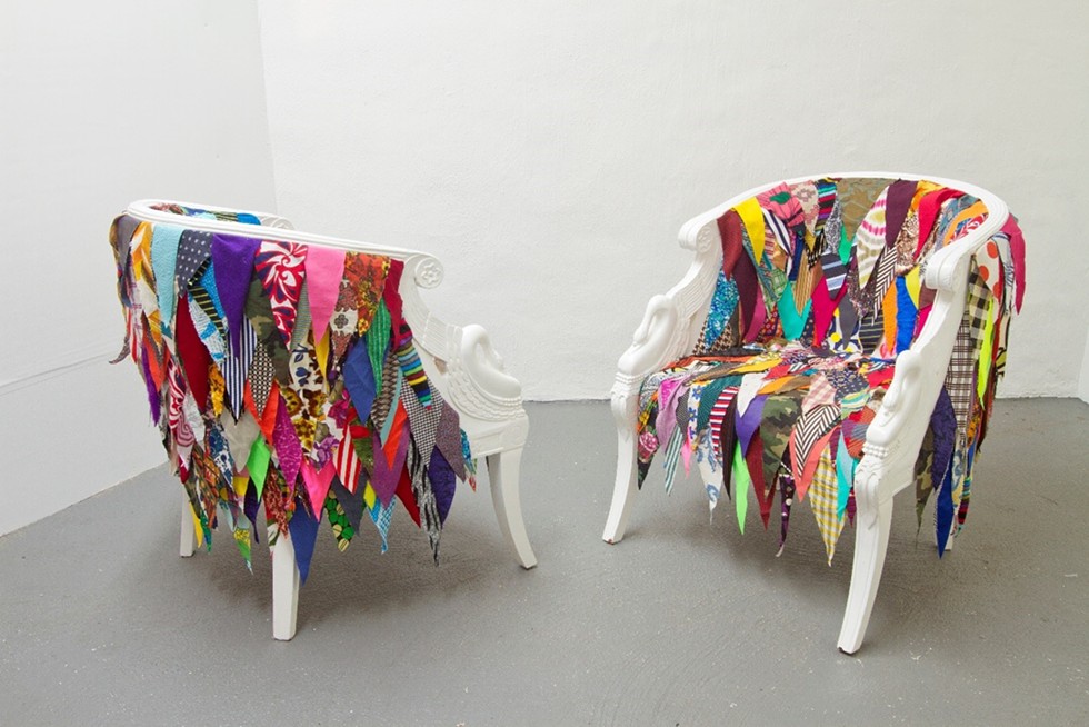PRISM/LIVIN/ROOM Chair (2013) by Amanda Browder  Recycled fabric and found chair
