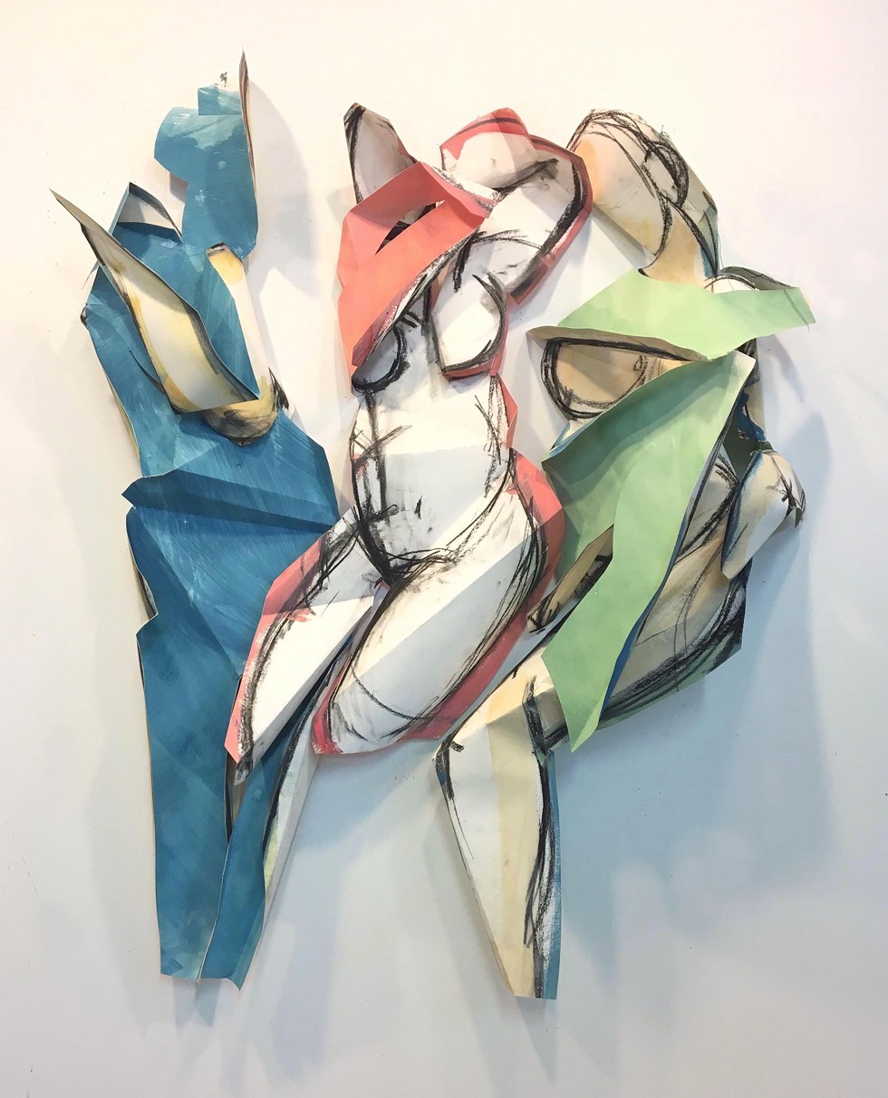 Folded Females I, II, III ~ acrylic and charcoal on paper