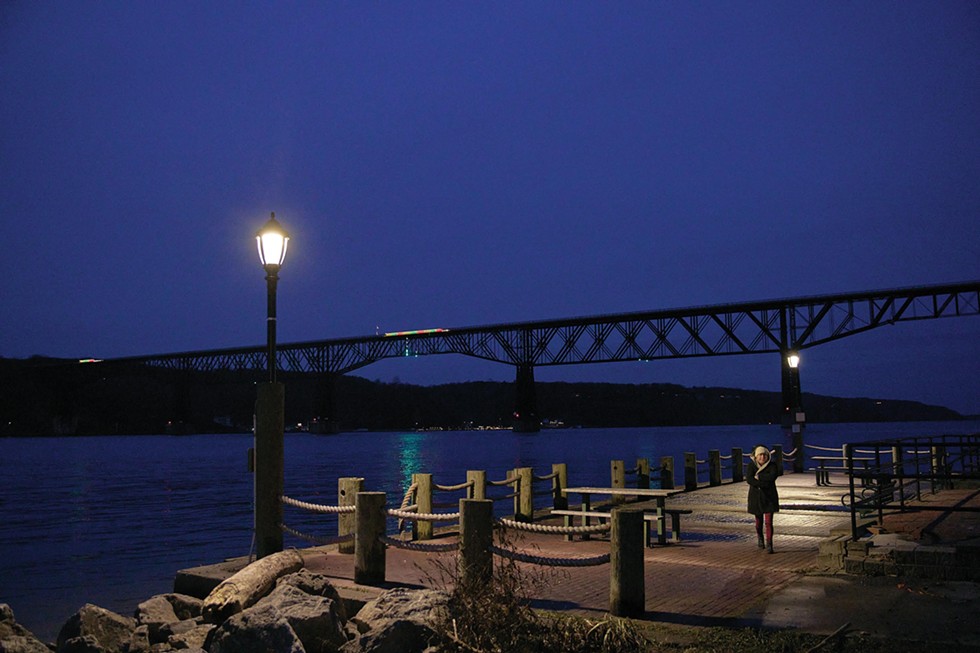 Walkway over the Hudson viewed at dusk from Victor C. Waryas Park.