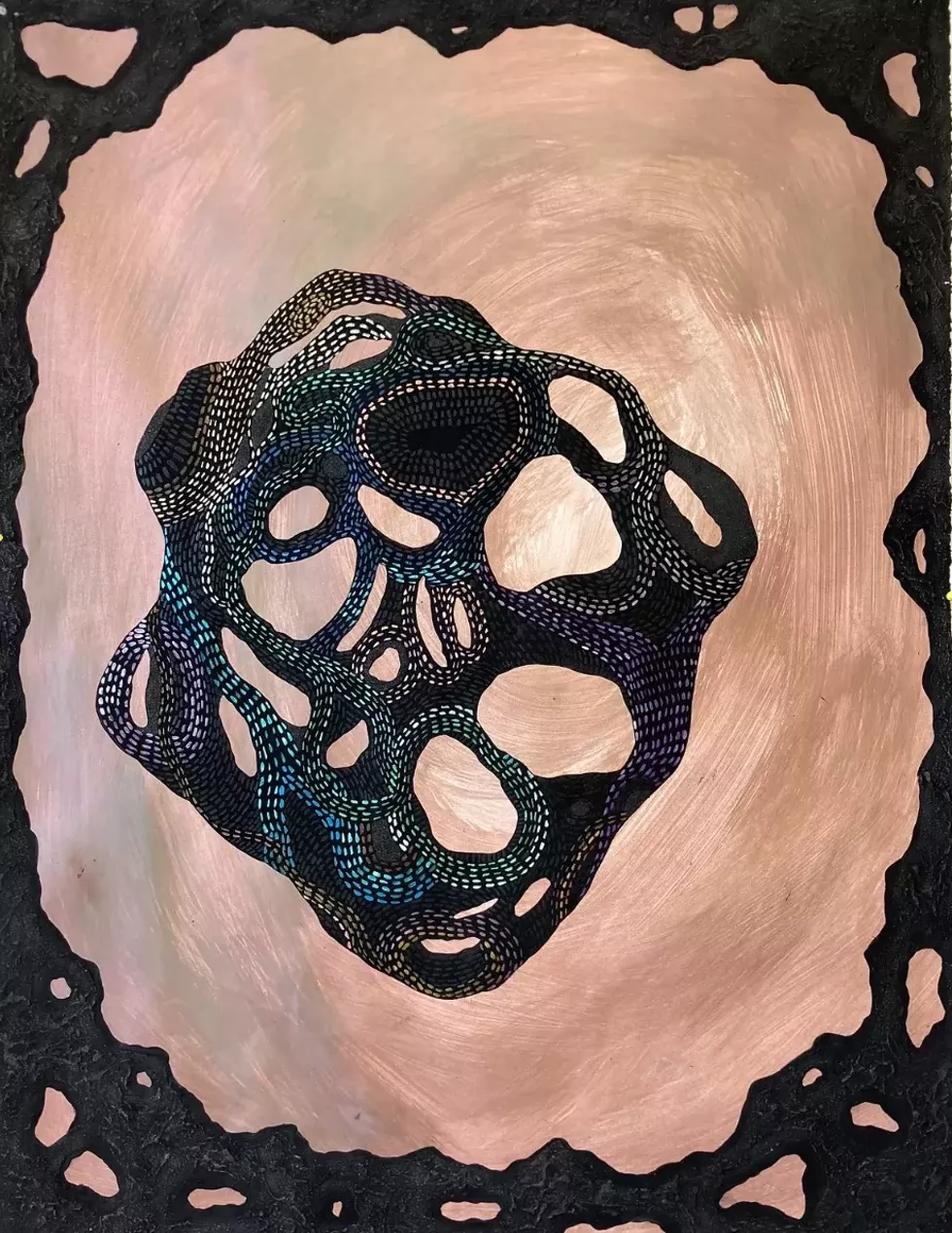 Alisa Sikelianos-Carter, In the Shape of My Memory #1, 2021, Acrylic, gouache, black mica, and glitter on paper, 50 x 38 1/2 inches