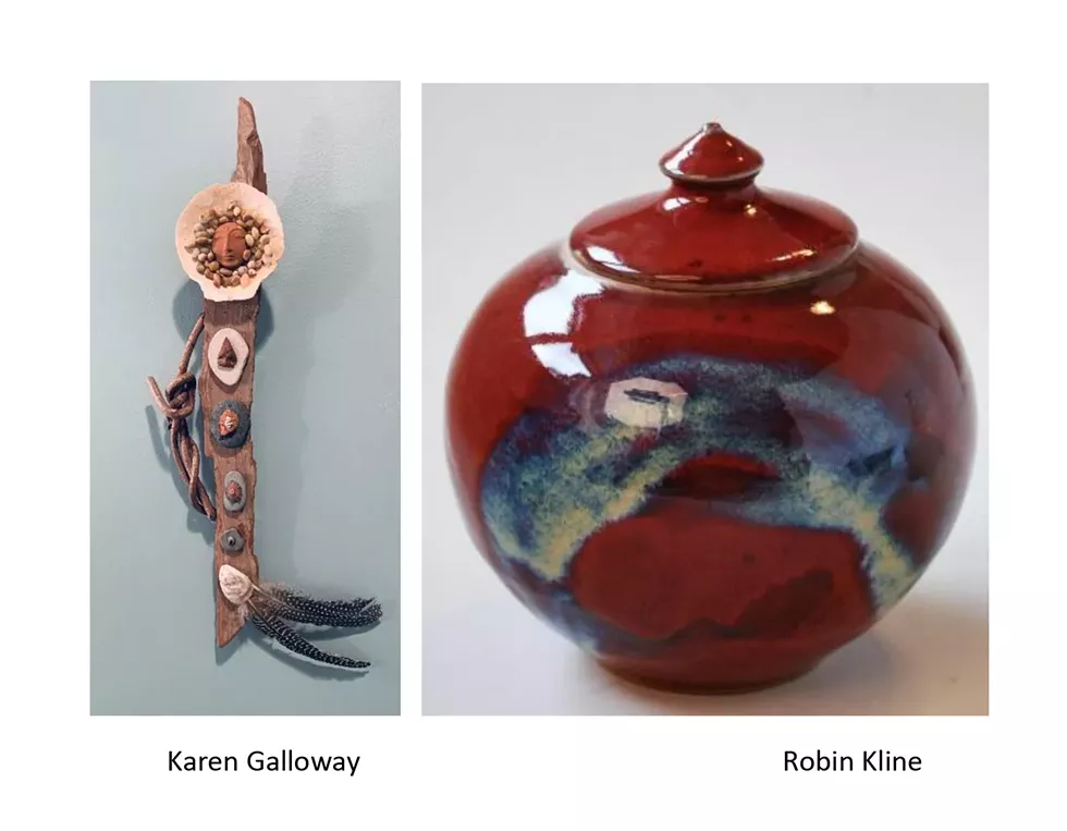 Totem by Karen Galloway and Pottery by Robin Kline