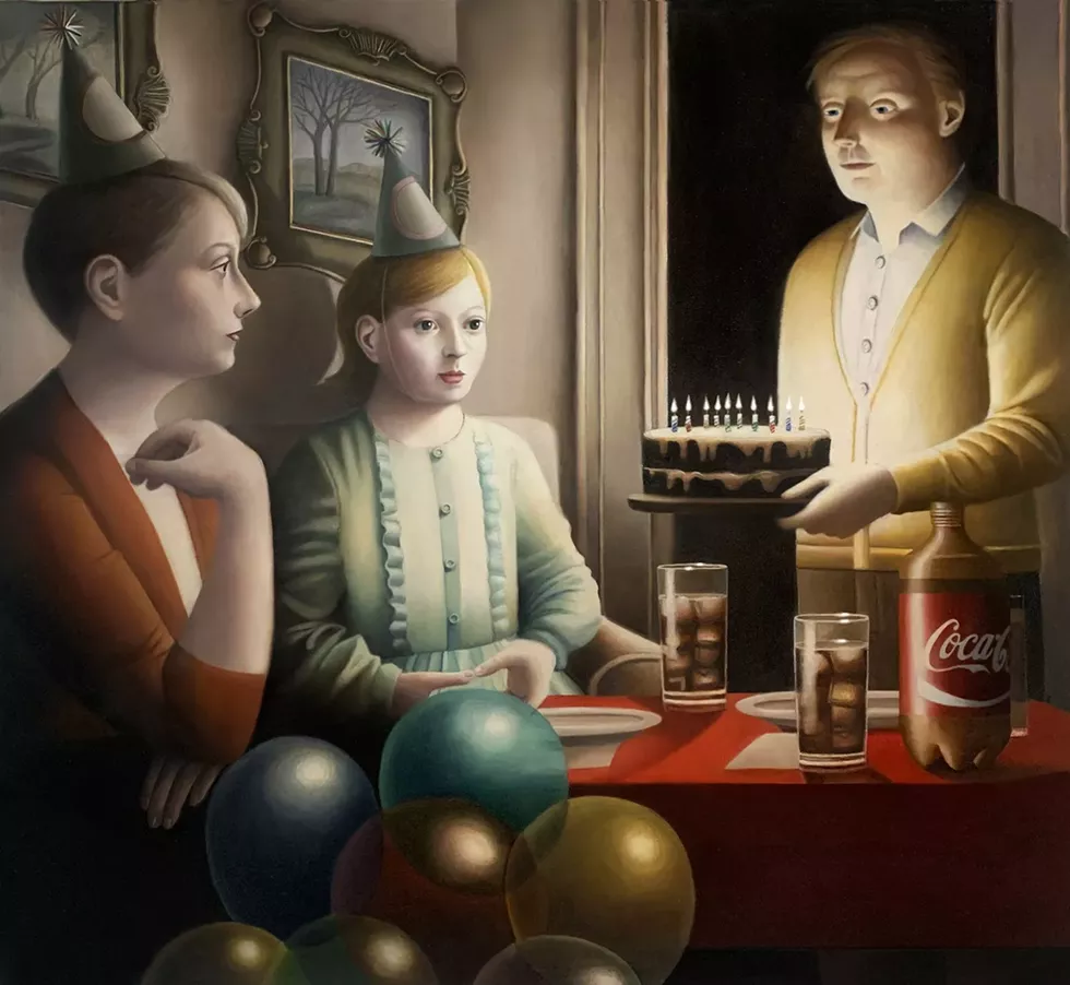 Amy Hill, "Family with Cake"  28"x31" oil on canvas