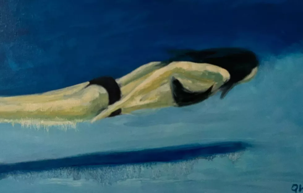 "Swimmer with Shadow," Anna West, 2022, 22&rdquo; x 14&rdquo; x 2&rdquo;, oil on canvas