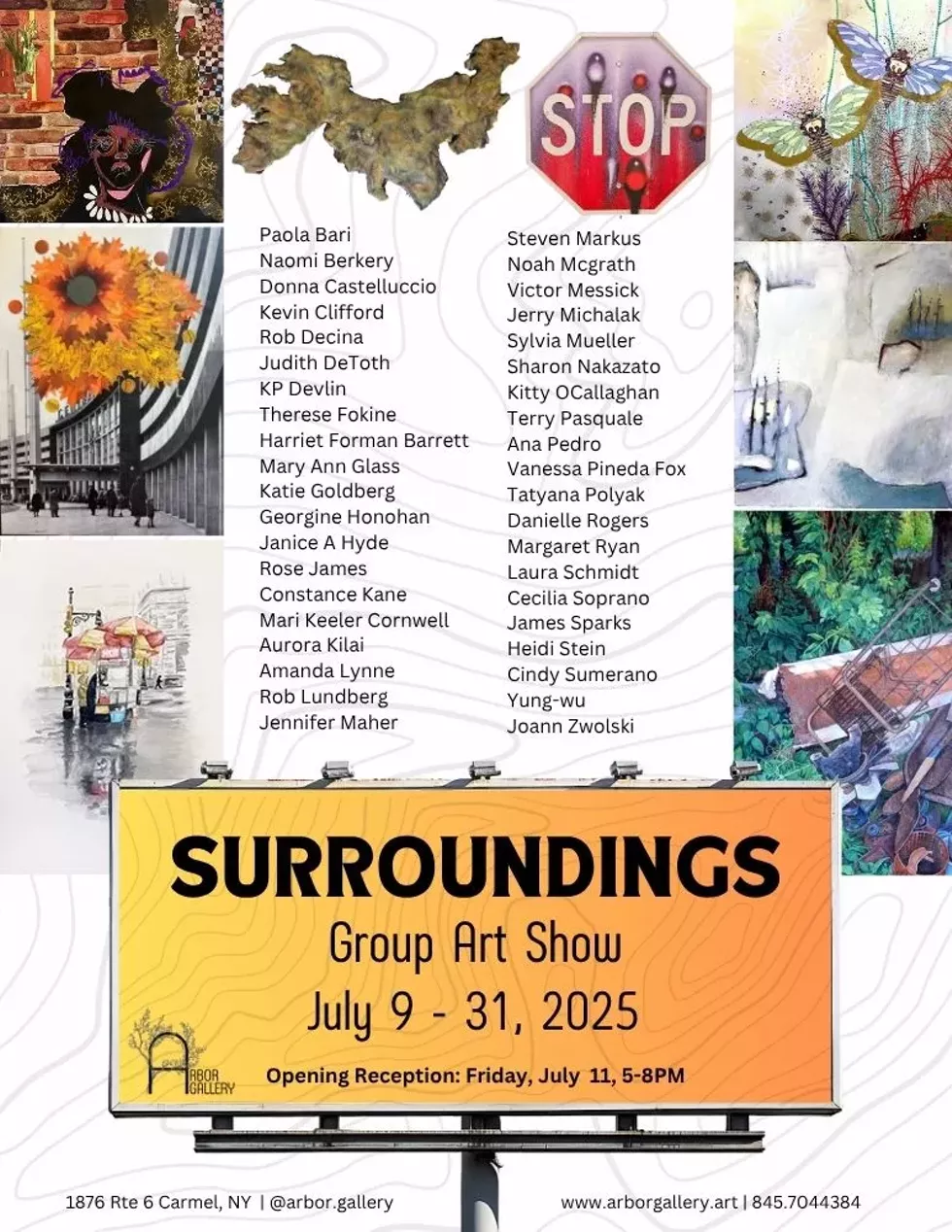 Surroundings group show runs July 9-31, 2025 at Arbor Gallery in Carmel, NY.