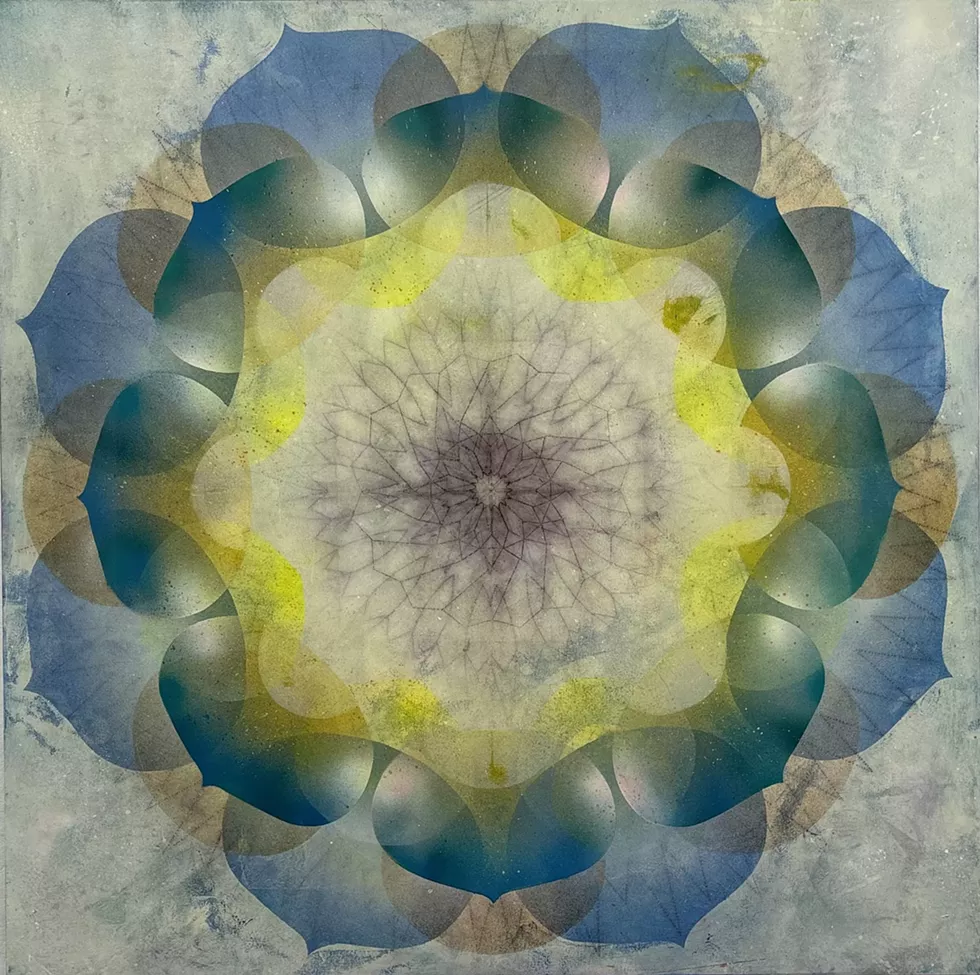 Mary Judge, Kaleidoscope Pop Queen Anne, 2025, acrylic and pigment on canvas, 42 x 42 inches