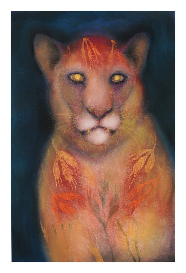 Big Cat: Mountain Lion with Foliage Fur, a painting by Jan Harrison.