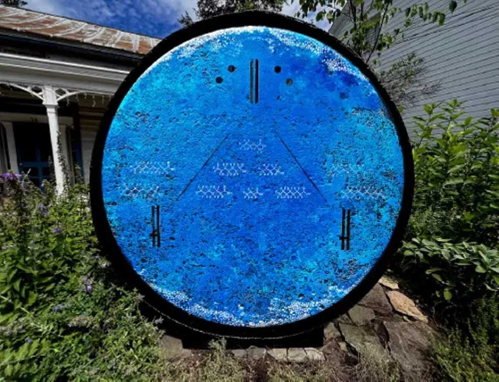 Ian Laughlin, Bio-Sphere, 2024 installed in front of the Woodstock Byrdcliffe Guild's Office complex located at 34 Tinker St. Woodstock, NY