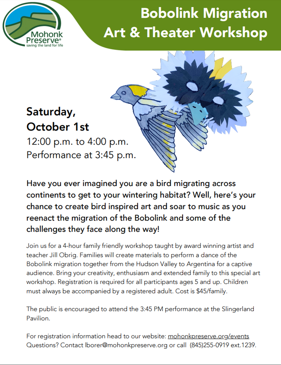 Bobolink Migration Art and Theater Workshop
