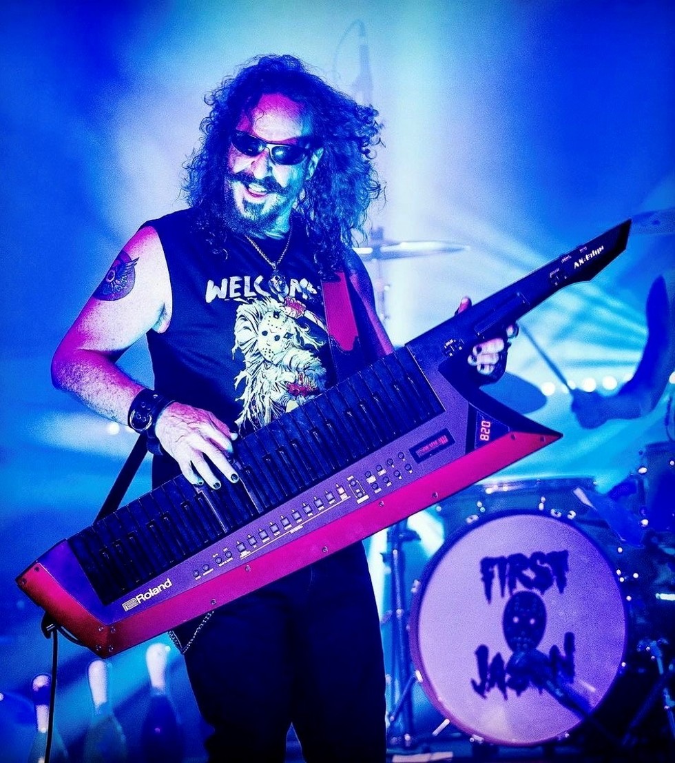 Ari Lehman, who played Jason Voorhees in the original Friday the 13th, performs with his heavy metal band First Jason at Catastrophicon.