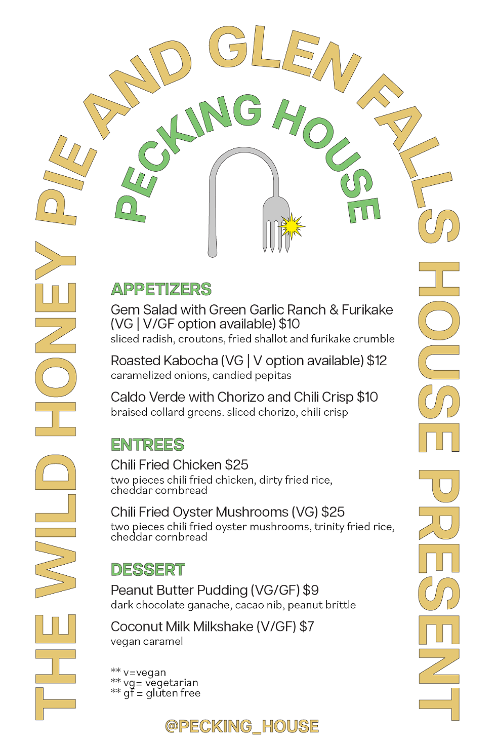 December 14-16, a la carte menu