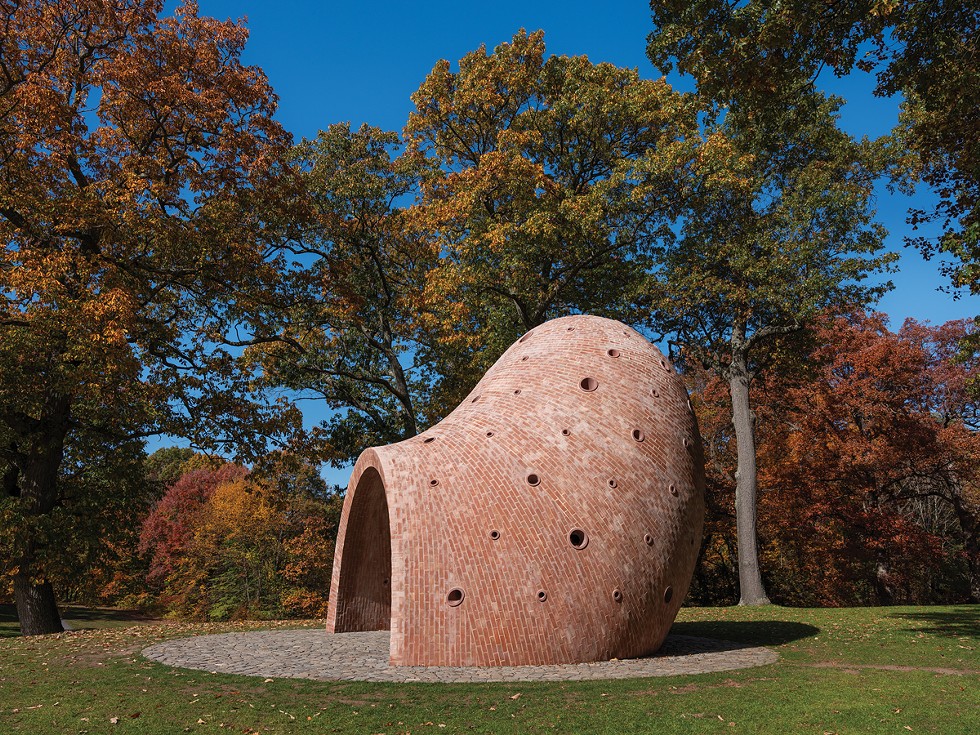 Lookout, by Martin Puryear, was completed on site at Storm King Art Center last fall. The sculpture, made using the ancient Nubian vault technique, consists of over 50,000 bricks.