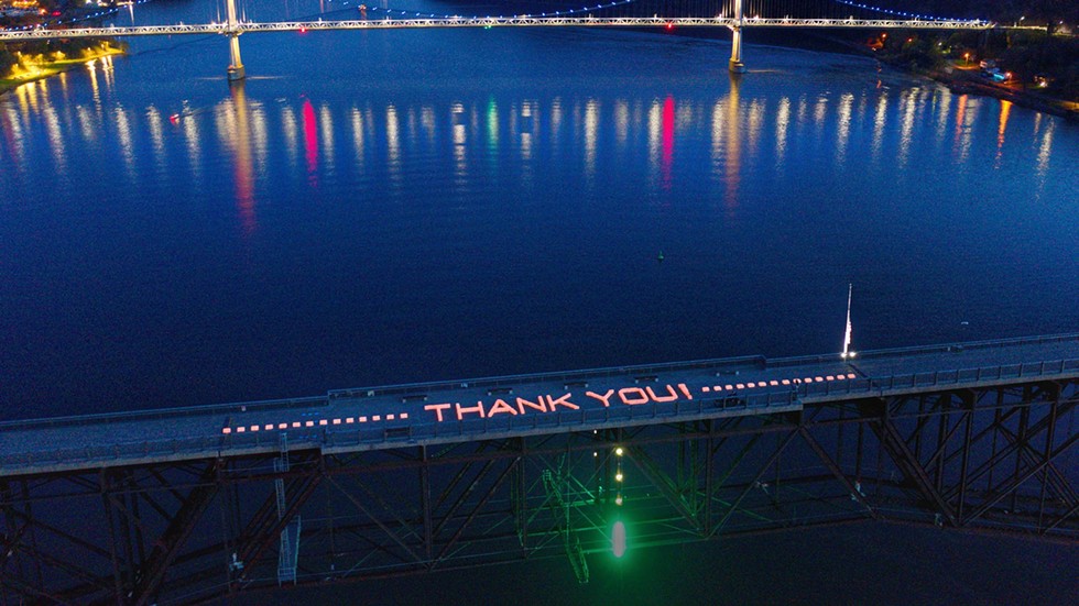 The Walkway Over the Hudson spelled out a message of gratitude to frontline workers.