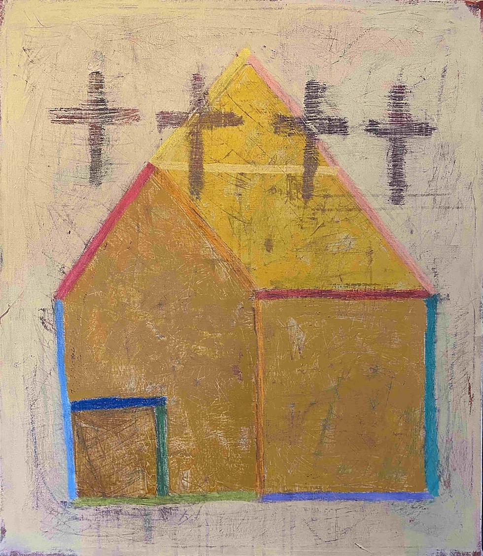 Church, Ted Dixon, acrylic, graphite, and oil stick on canvas, 2024