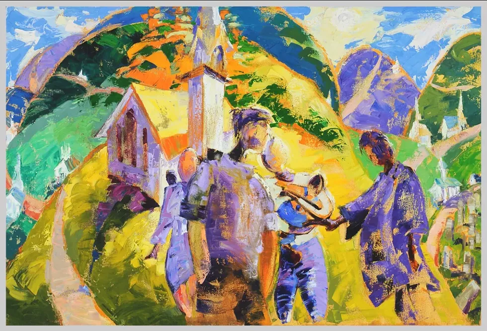 Sunday Morning, Catskill Mountain Life Series, Oil on canvas 37.75 x 55.50 in.