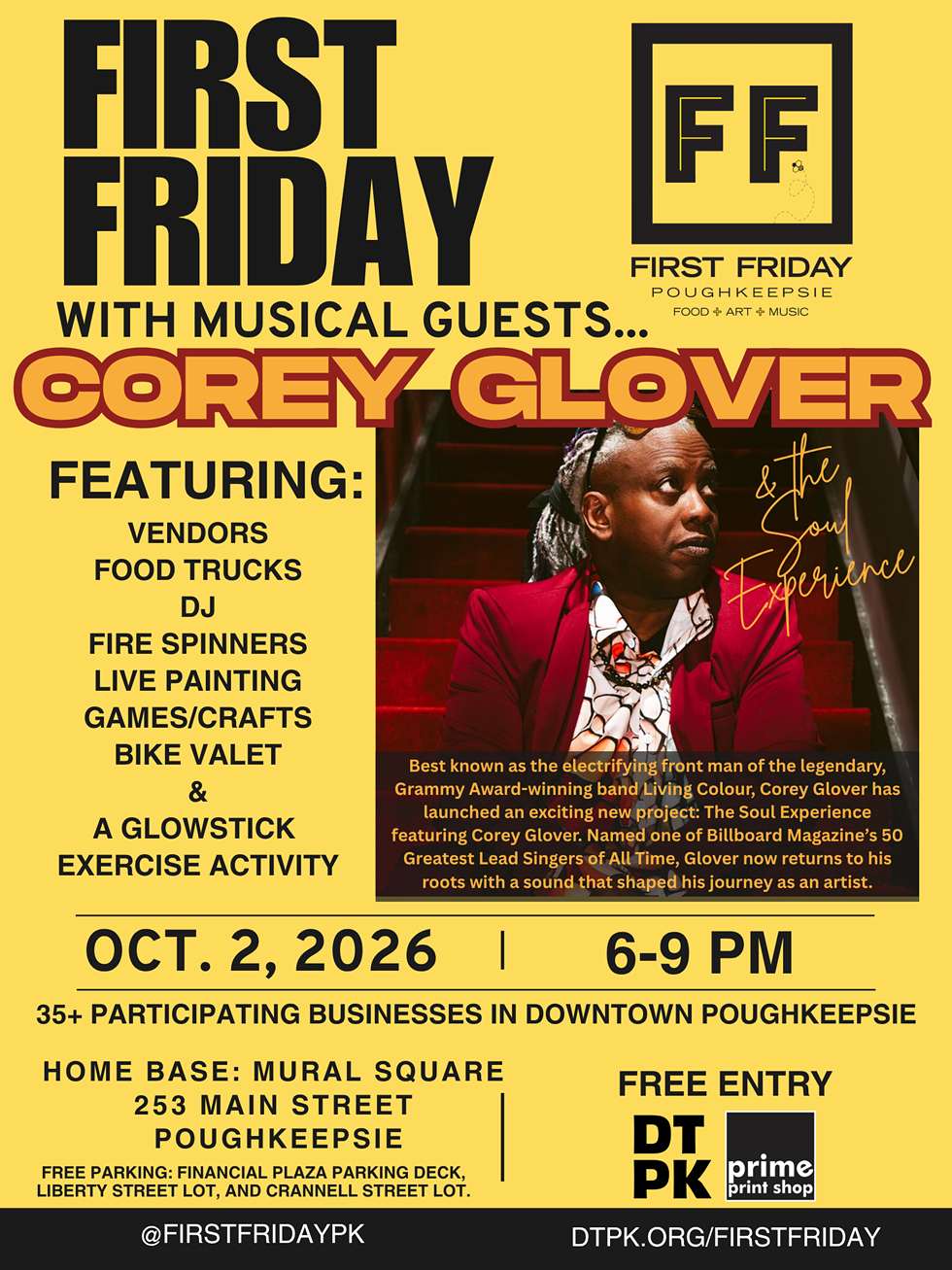 Corey Glover comes to Poughkeepsie First Friday for a free concert on October 2!