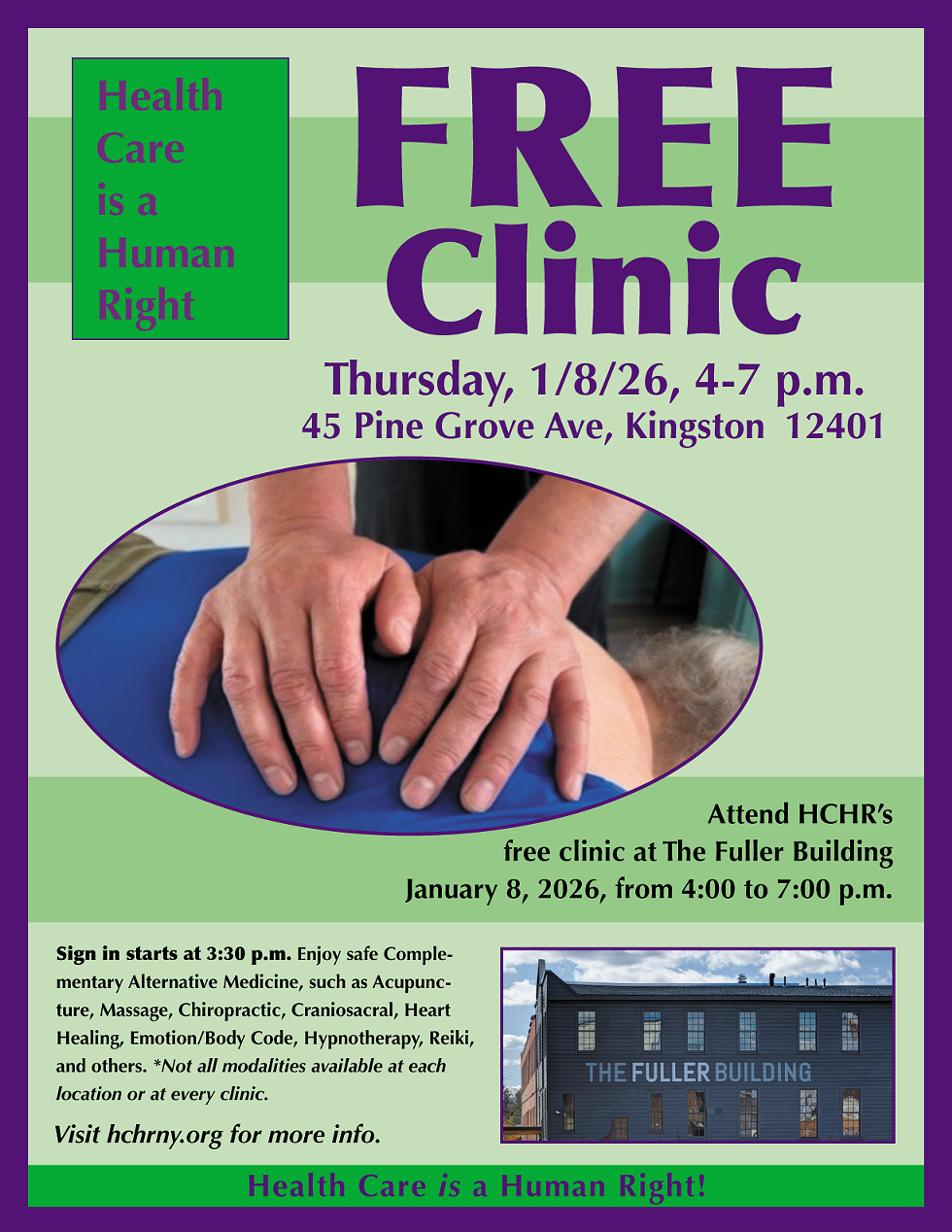 Flyer for 1/8/26 Kingston Clinic