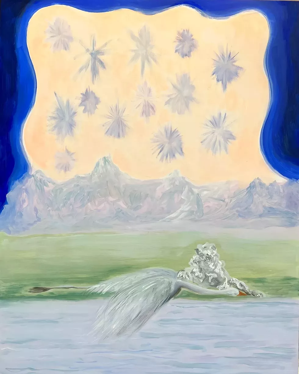 Donna Moylan, Death of a Swan, 2022, oil on panel, 16" x 20"