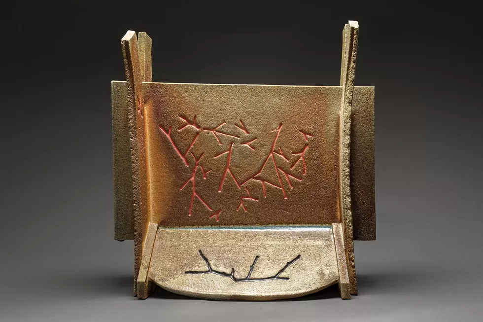All Together, 2022, 21&frac34;&rdquo; x 22&frac12;&rdquo; x 10&rdquo;, wood-fire ceramic, slip, glass