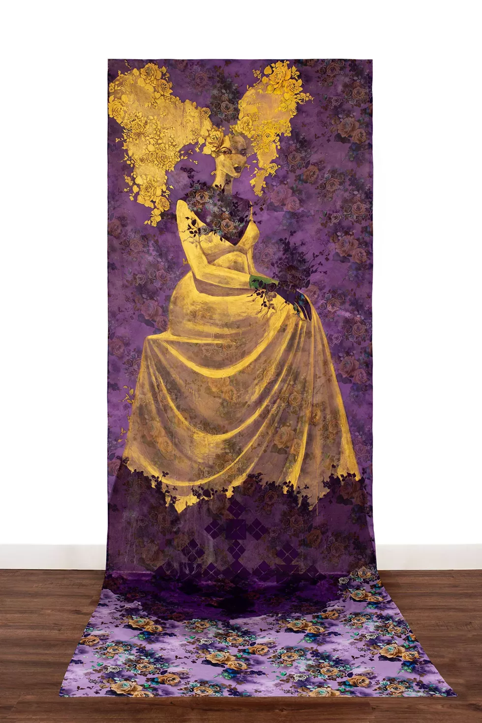 Hana Yilma Godine, Substance in Ethiopia 1, 2022, 2022, Oil, fabric and acrylic on canvas 157 x 55 inches