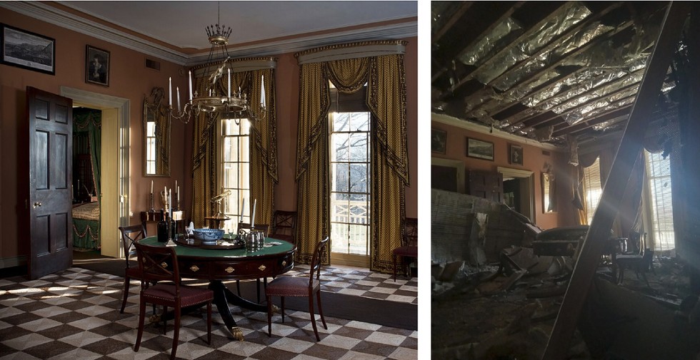 Before and after the collapse: The historic library at Boscobel in Garrison.