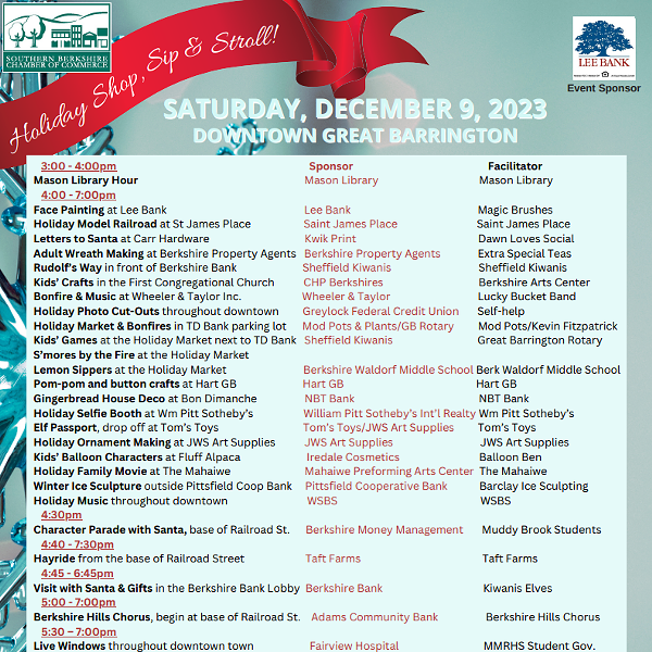 Holiday Shop, Sip and Stroll - Holiday Fun in Downtown Great Barrington