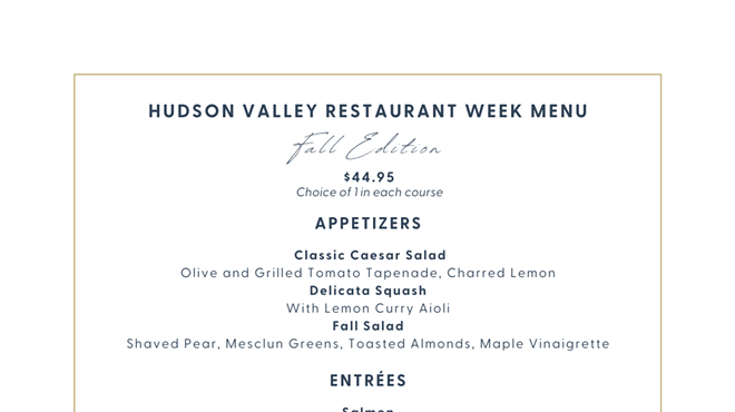Image: Hudson Valley Restaurant Week - Fall Edition at the Millstream Tavern