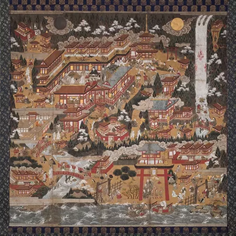 Japanese, Edo period, Nachi Pilgrimage Mandala, ink, colors, and gold leaf on paper, mounted as hanging scroll. Purchase, Pratt Fund and Betsy Mudge Wilson, class of 1956, Memorial Fund 2004.10, the Frances Lehman Loeb Art Center.