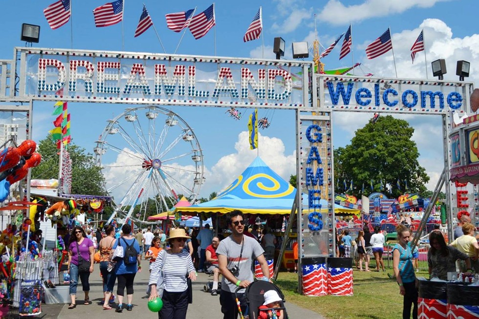 The carnival midway features rides and games for all ages and a variety of fair food.