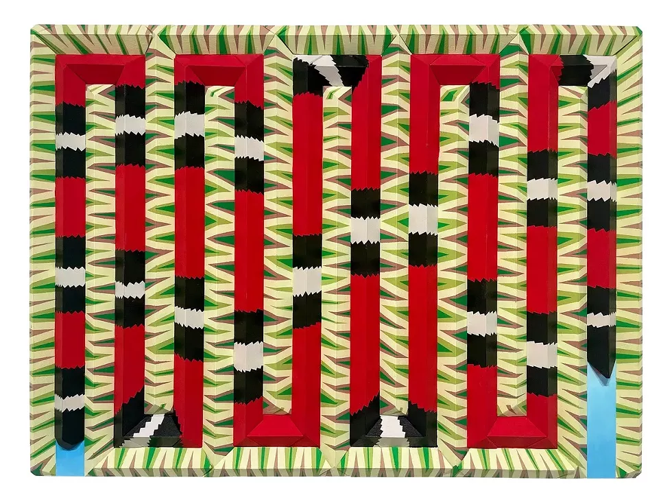 Not Complicated, Michael Hambouz, acrylic gouache and wood on panel, 30&rdquo; x 40&rdquo; x 3&rdquo; (3-dimensional painting)