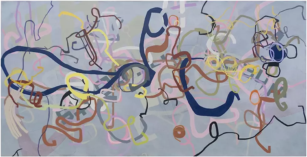 Mark Masyga, "I'm not good at German (but maybe you took some)", 2022, 69.5 x 35.5", oil and graphite on canvas