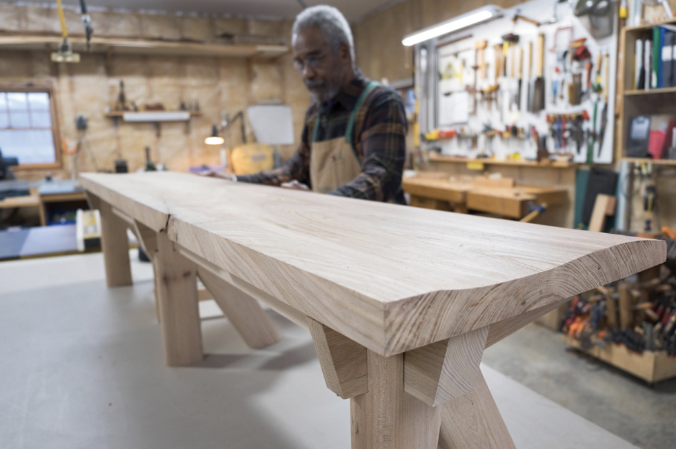 Michael Puryear crafting a bench in his Shokan studio.