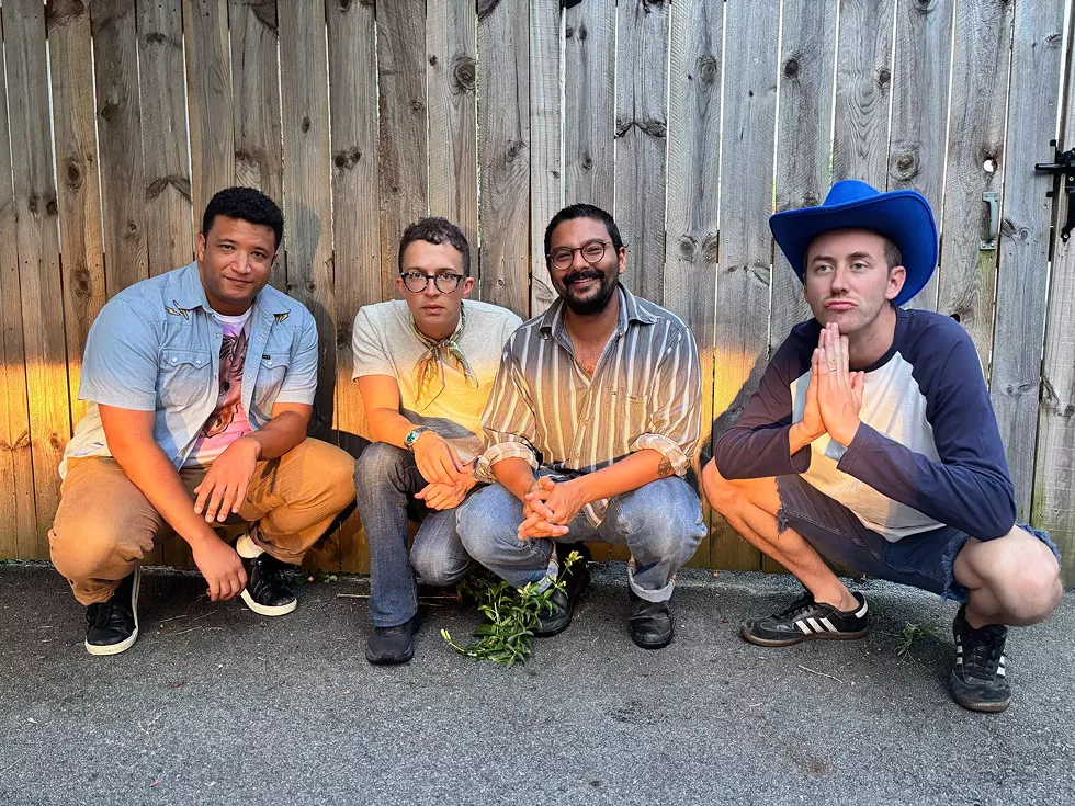 From left: Grammy-award viewing musicians Aaron Sankin, Brett Moses, Dhruv Mehrotra, and Johnny Coughlin