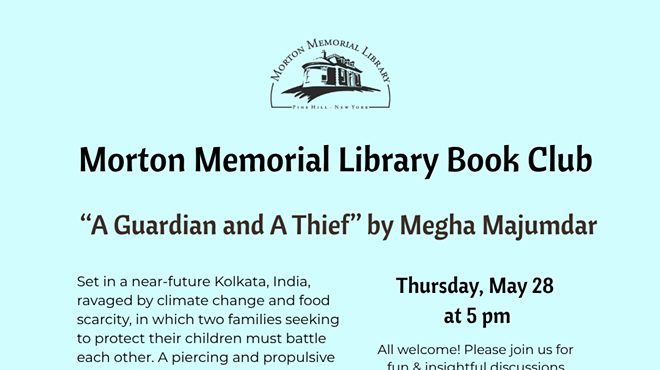 Image: Morton Memorial Library Book Club: "A Guardian and A Thief" by Megha Majumdar.
