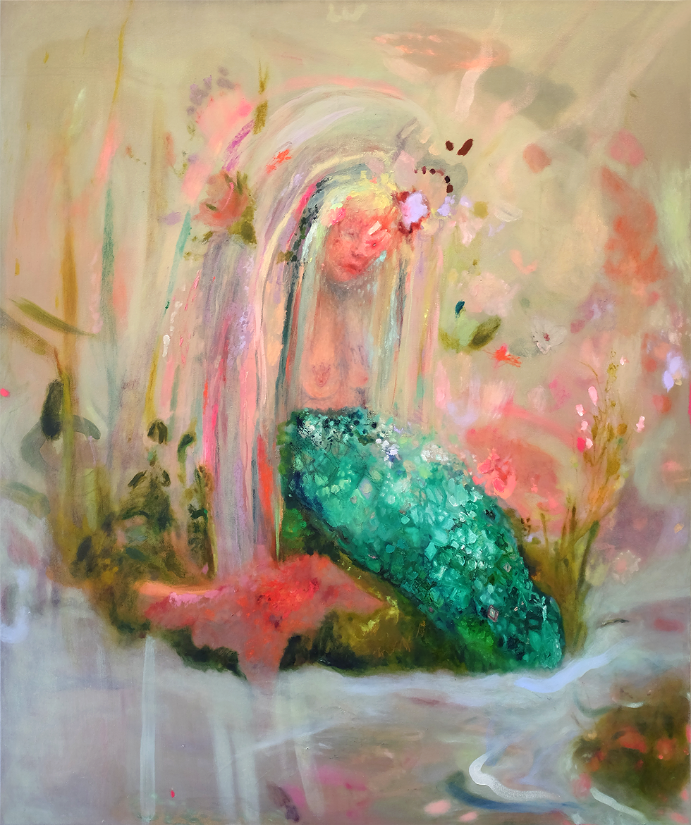 Mother Mermaid, by Kelsey Shultis, oil on canvas, 60 x 72 in, 2024