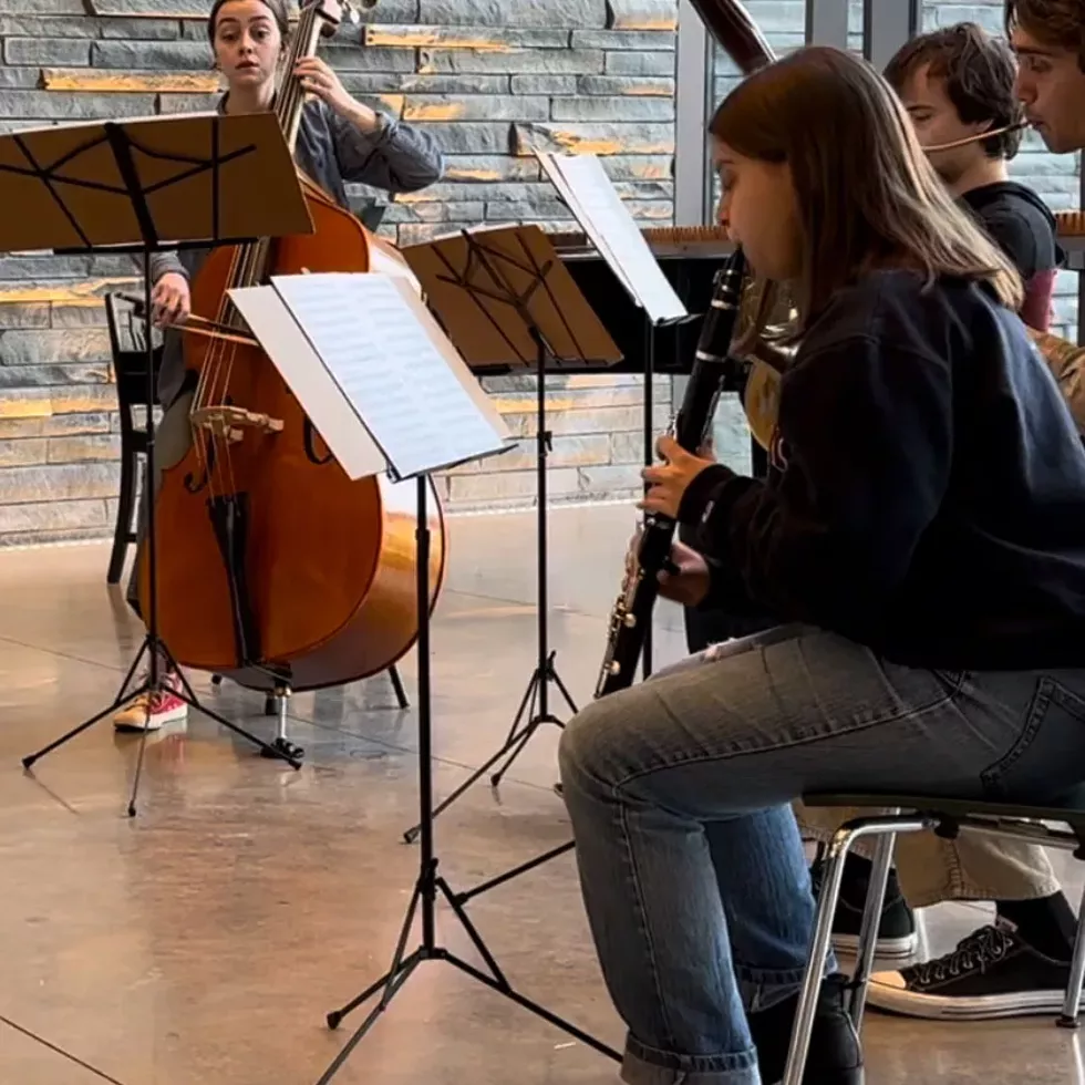 Chamber Music players in the Bridge for Laboratory Sciences.
