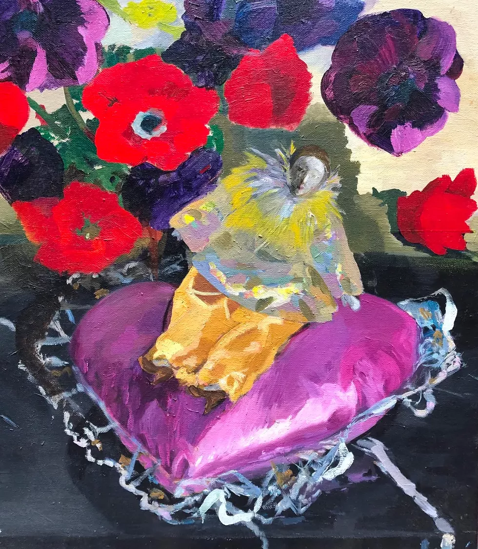 Seated Harlequin with Anemones