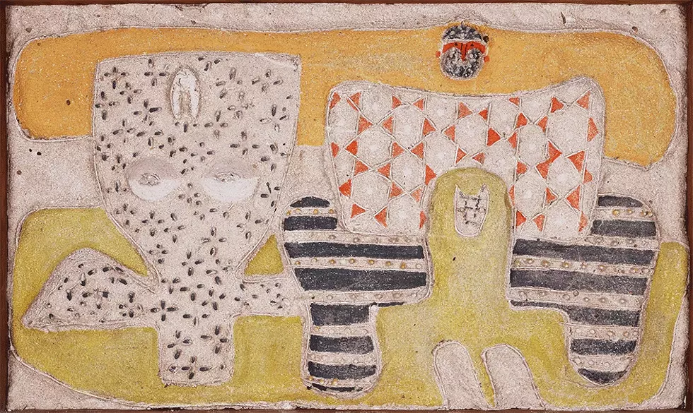 Costantino Nivola, 'Untitled [Study for the Olivetti Showroom, New York City, NY],' 1953, polychromed sandcast plaster (positive relief), 30 1/2 x 50 x 3 in. (77.5 x 127 x 7.6 cm). Family of Costantino Nivola.