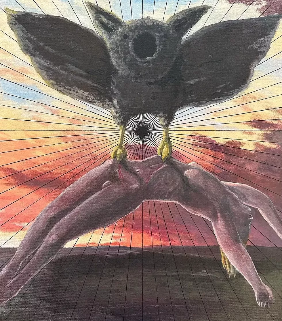 Pearl Cowan, Trans Girl Being Carried To Heaven, acrylic on canvas, 16 x 14 inches