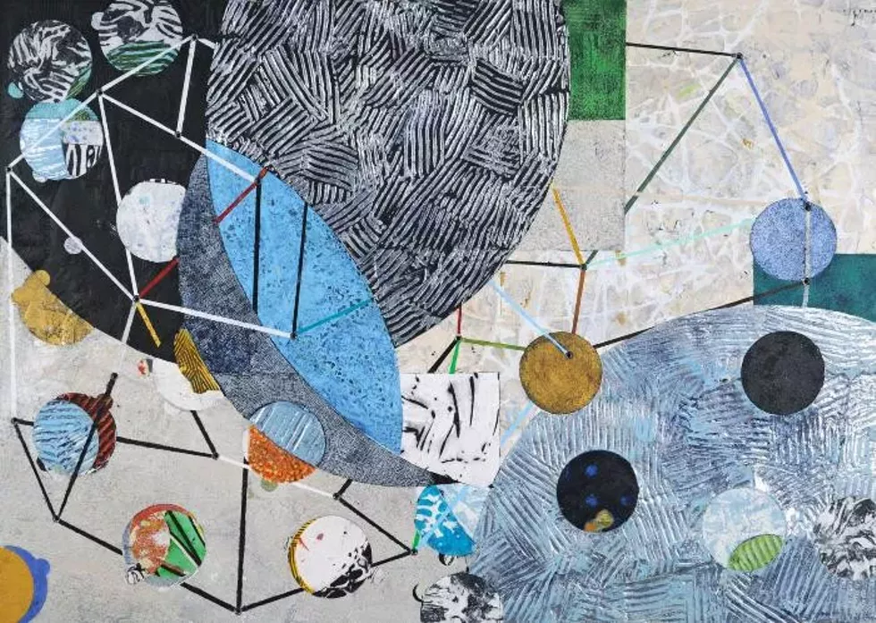 FRANCIE HESTER, "CONFLUENCE B" (2020), ACRYLIC, WAX AND ALUMINUM LEAF ON ALUMINUM HONEYCOMB PANEL, 30 X 42 X .5 INCHES