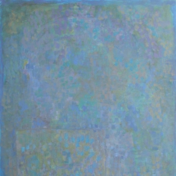 "Homage to Something blue-violet with rectangle," oil on canvas, 58x36"