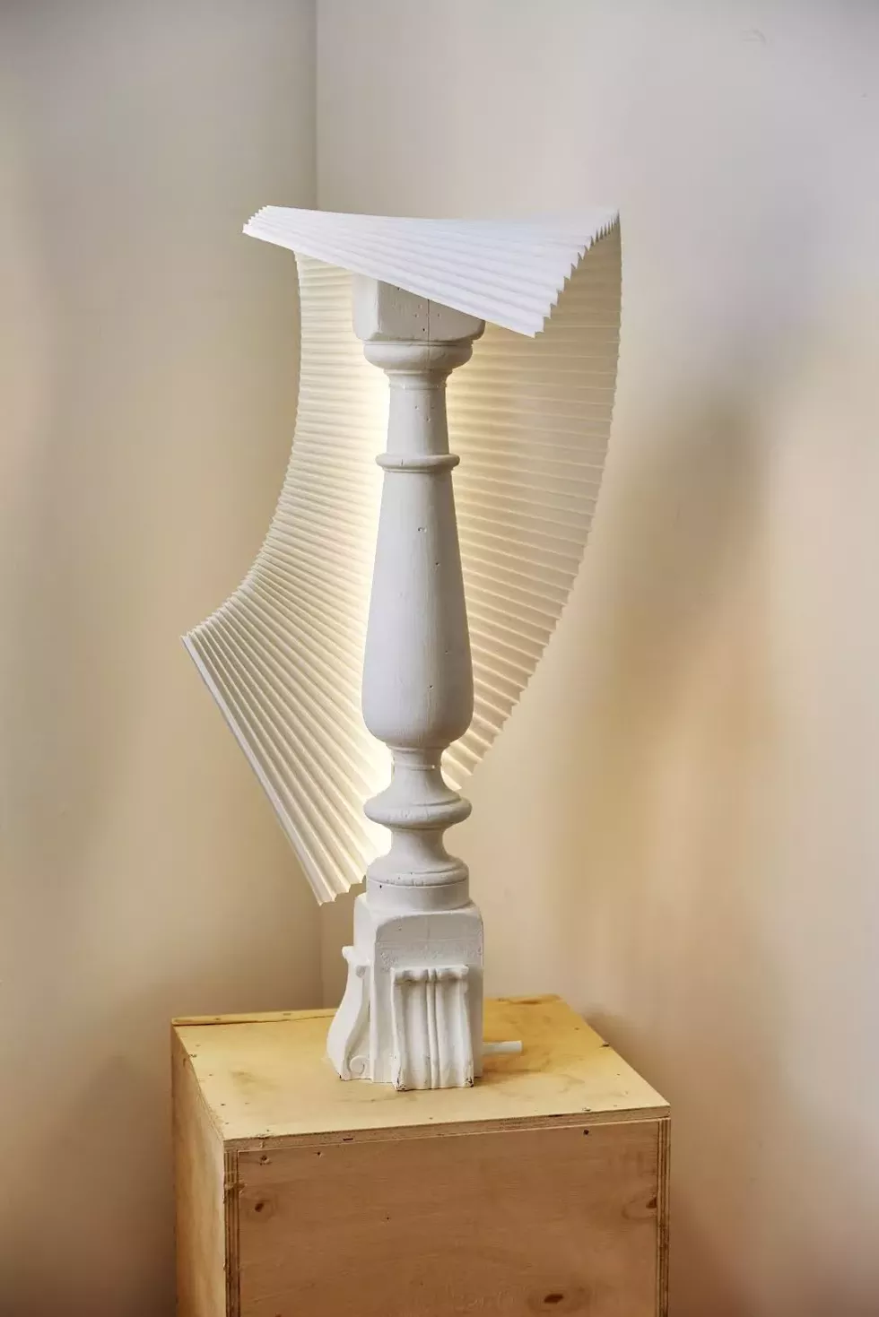 Table lamp by Jed Heuer (painted table leg, deconstructed shade & LED tube).