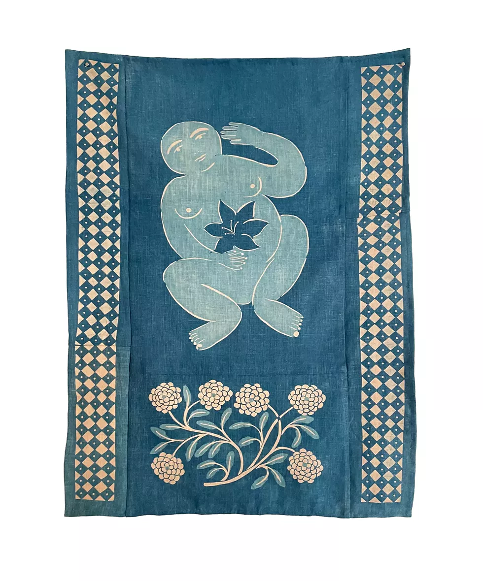 Erina Pearl, Growth, 2025. Indigo on ramie. 34 x 25 inches.