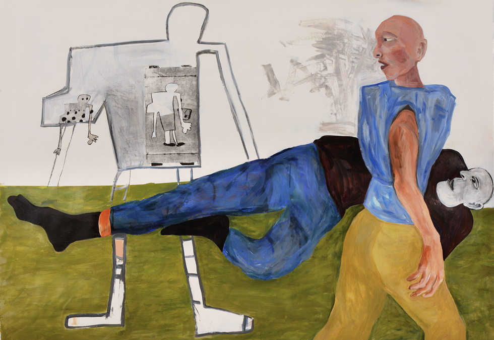 'Involuntary Exit', 2023, acrylic on paper, 50" x 72"