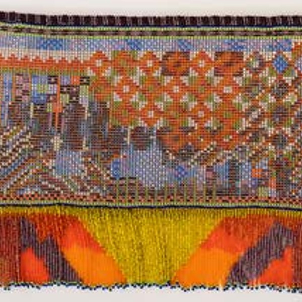 Lost River (Indiana), Czech seed beads, DMC Perl Cotton # 12, knitted beads, 13.5" x 34.5" x ,25"