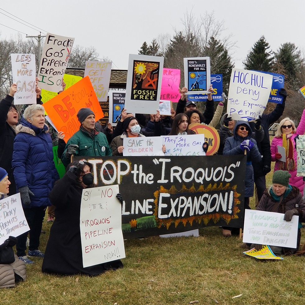 A rally against the proposed expansion of the Iroquois pipeline outside the offices of the New York State Department of Environmental Conservation in New Paltz on February 22.