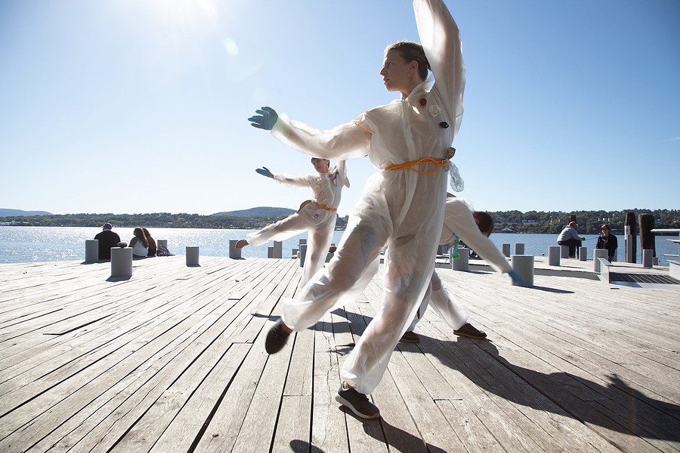 "Sentinels," choreographed by Elise Knudson, from Soon is Now, 2022. On September 23, Soon Is Now, the annual immersive day of eco-themed live performance that's part of Climate Solutions Week, returns to Long Dock Park in Beacon.