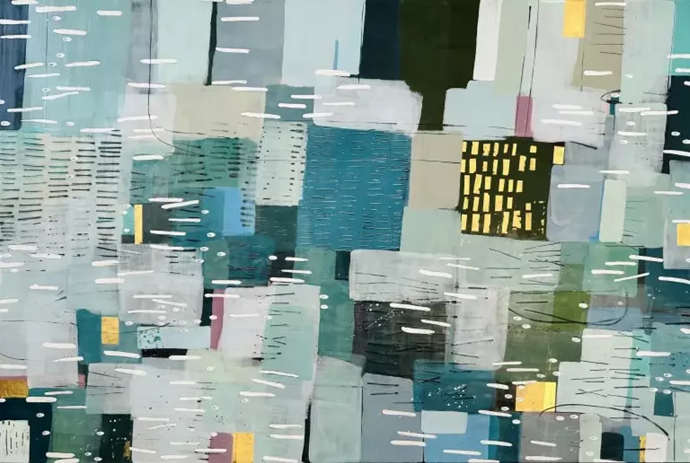 Flow, 40&rdquo; x 60&rdquo;, encaustic, oil, and 23 karat gold leaf on panel, 2025.  Private collection.