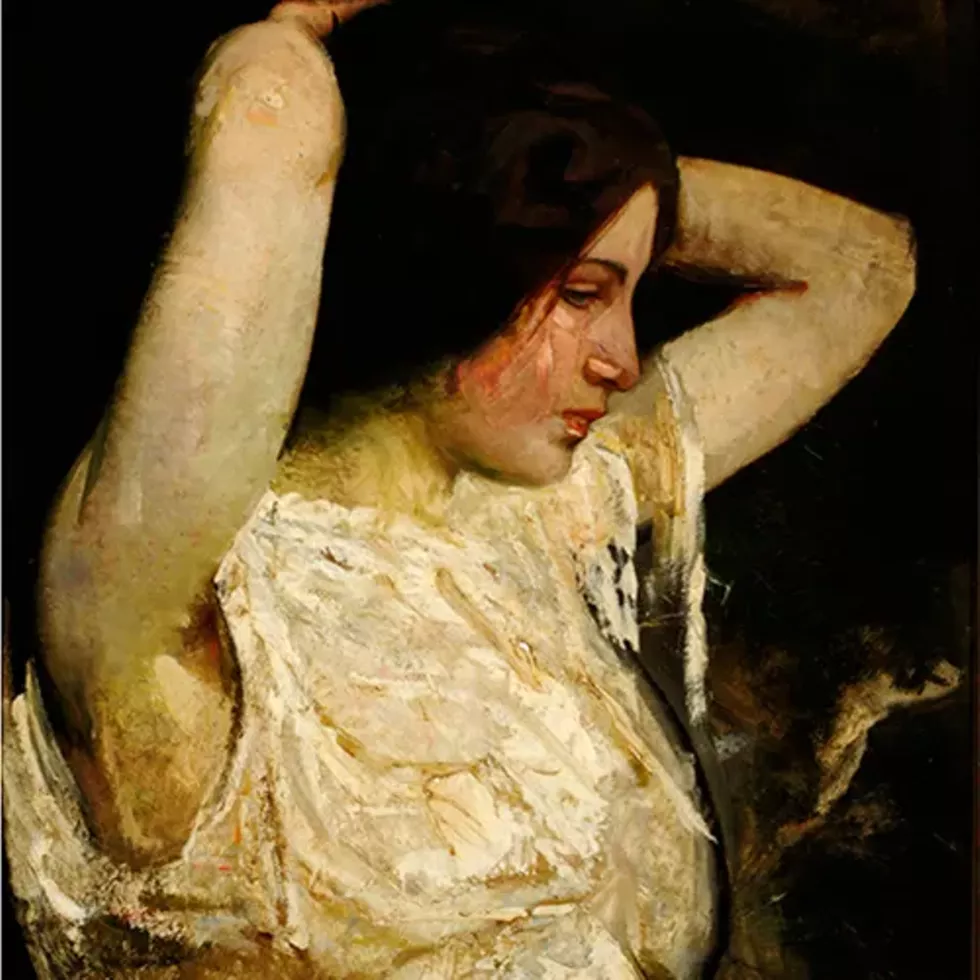 Abbott Thayer, Girl Arranging Her Hair, oil on canvas, gift of Bartlett Arkell